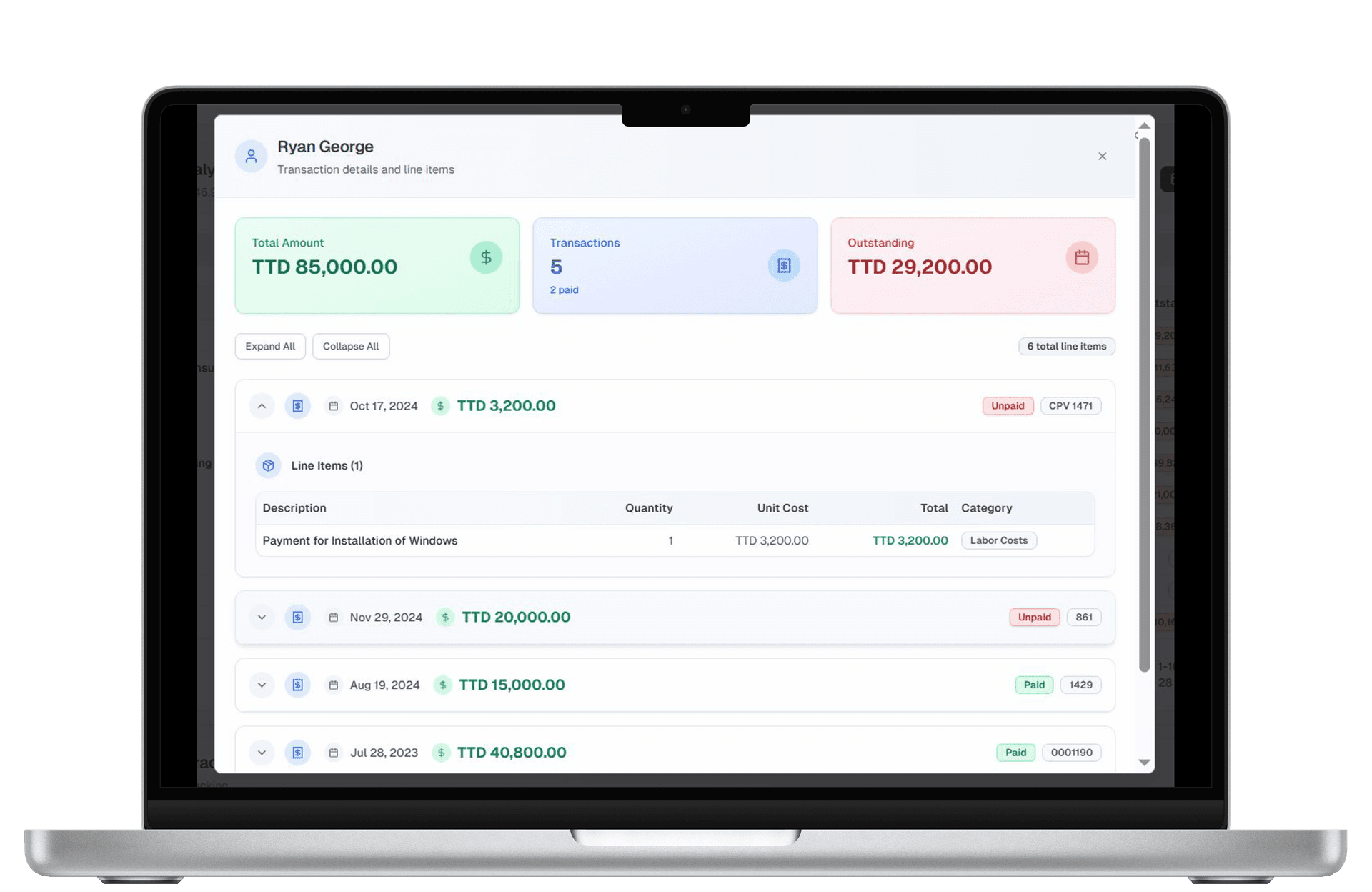 Desktop view of contractor spend analysis