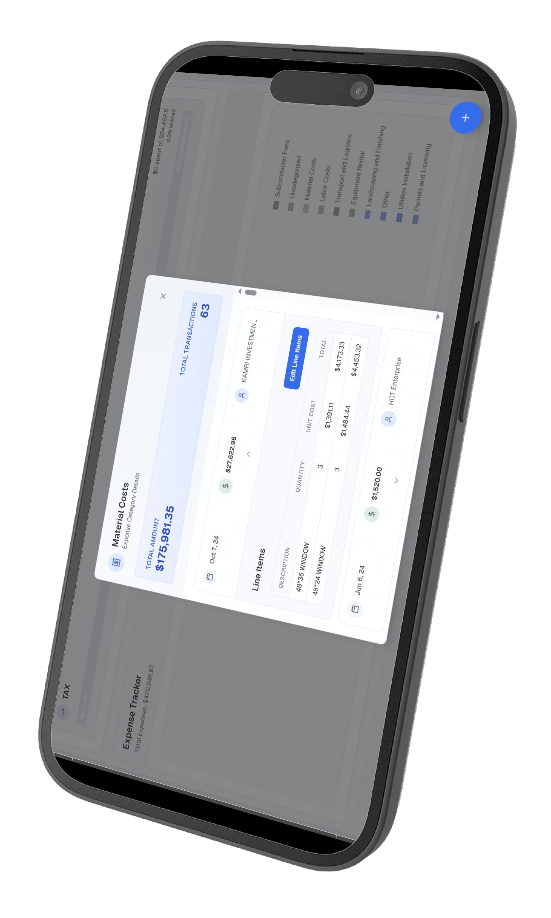 Mobile view of expense tracker